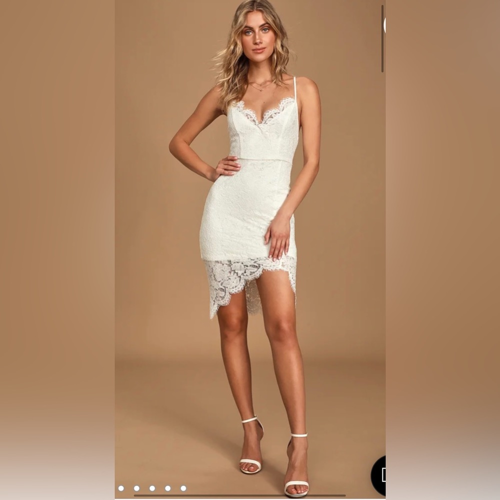 Lulus Flirting with Desire White Lace Bodycon Dress Size X-Small